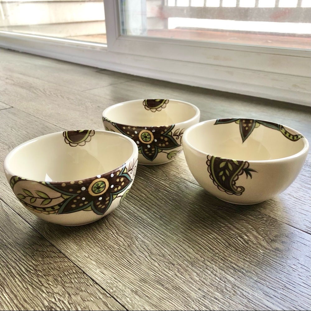 3 Small Angela Paisley Floral Dessert Fruit Bowls